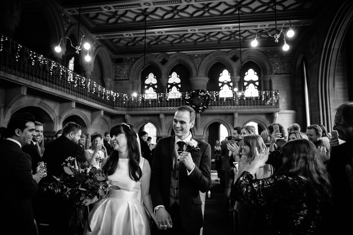 Happy couple after a wedding ceremony at Manchester Town Hall