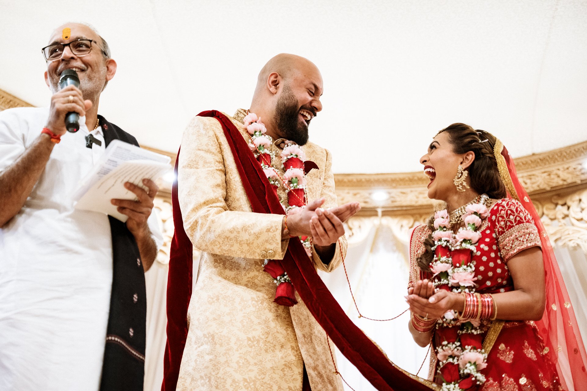 Hindu bride an groom at the wedding ceremony. Very happy.